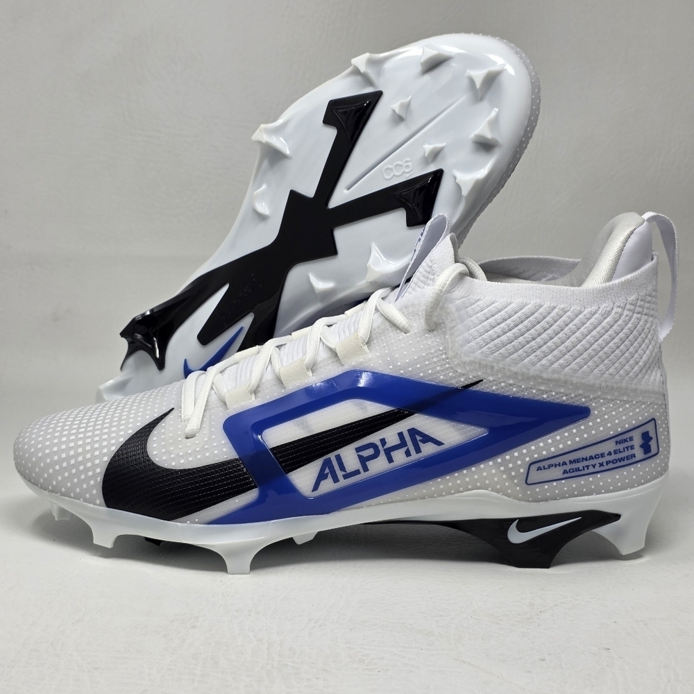Nike Alpha Menace 4 Elite White Royal Blue Football Cleats FZ7701-103 Size 12.5